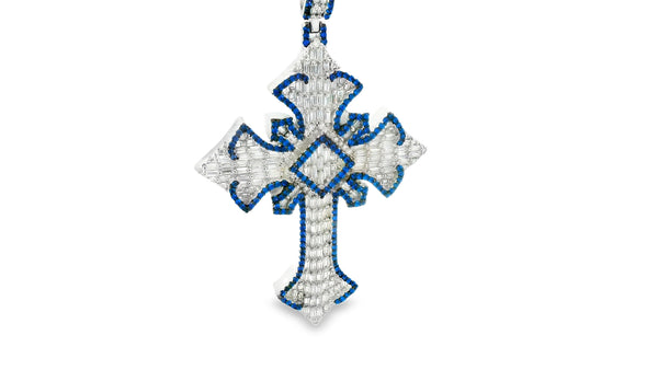 Blue and white labstone diamonds silver cross