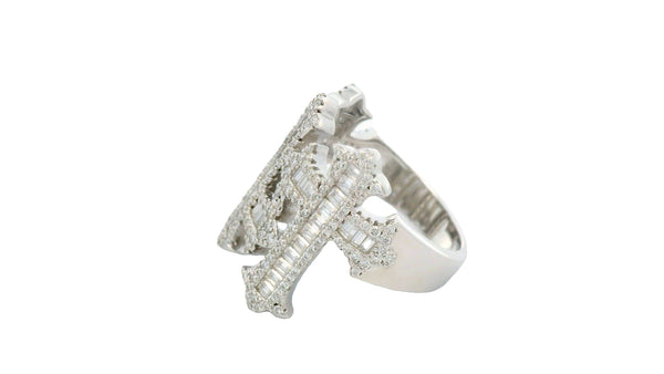 Men’s silver lab-stone 3 Cross ring