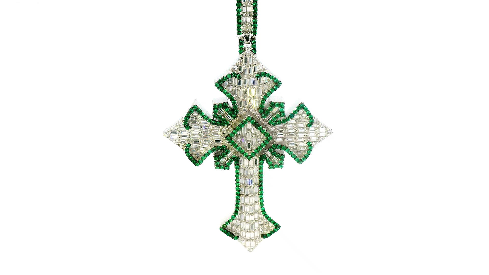 Silver labstone cross with green enamel color.
