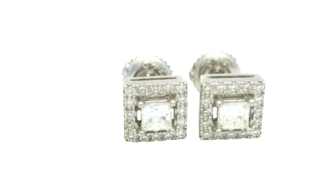 Silver square cluster brim earrings with lab stones