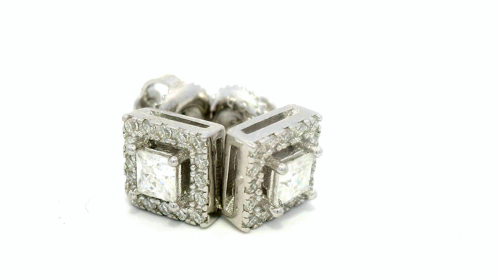 Silver square cluster brim earrings with lab stones