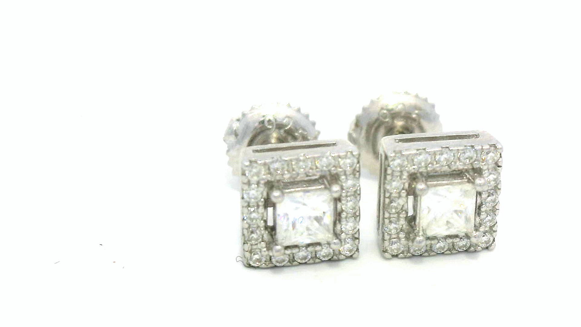 Square silver diamond earrings