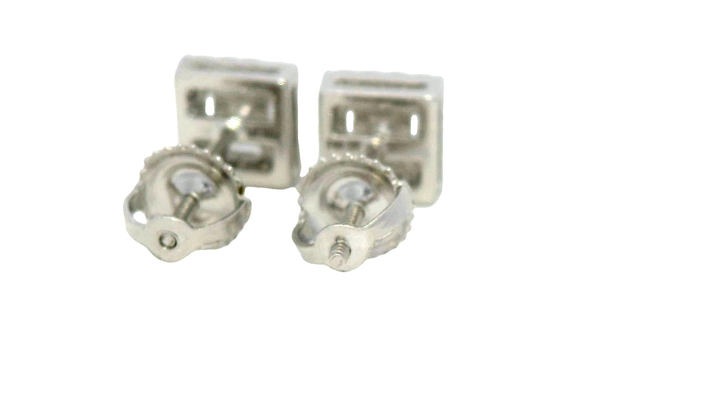Silver square cluster brim earrings with lab stones