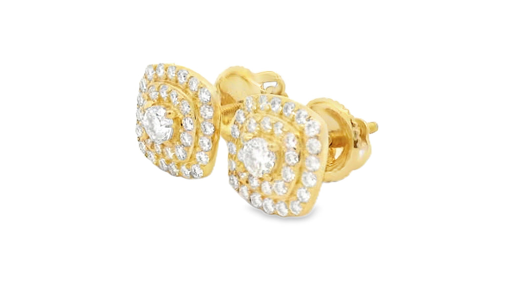 Sliver and gold double brim square earrings with lab stones