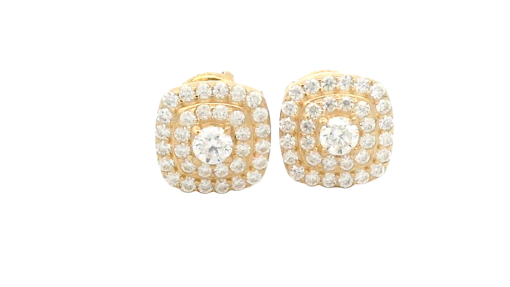 Double brim 9k gold lab stone square earring