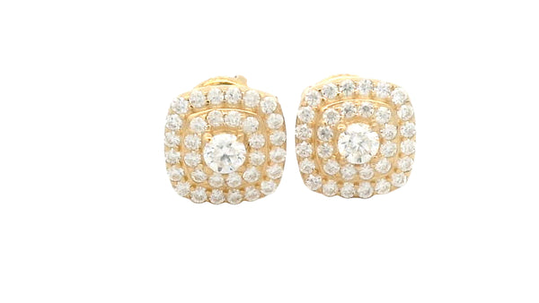 Double brim 9k gold lab stone square earring