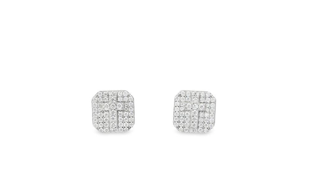 Silver labstone square earrings with cross