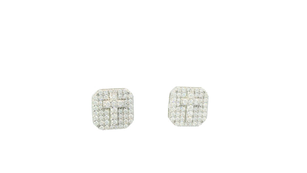 Silver square cross earrings.