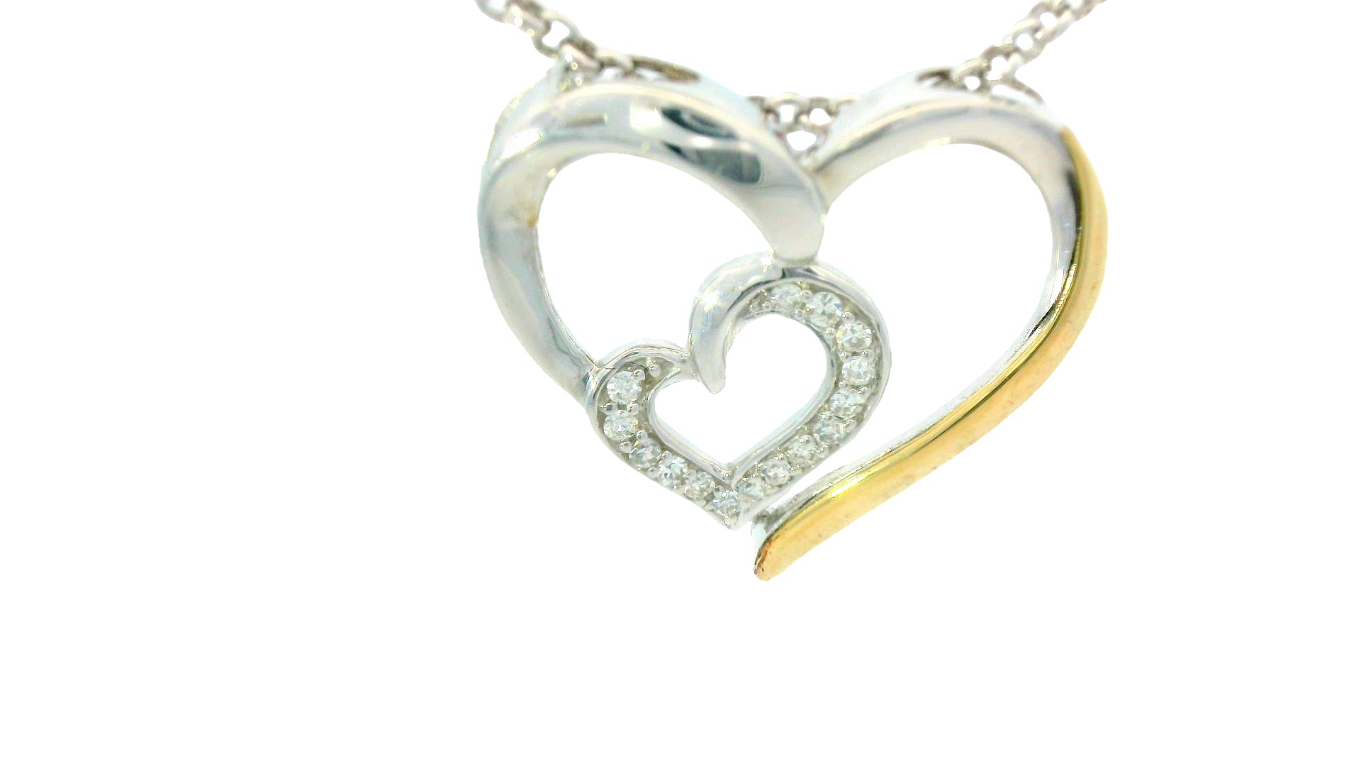 chain added -Two tone natural VS diamond custom  heart pendant.
