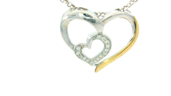 chain added -Two tone natural VS diamond custom  heart pendant.