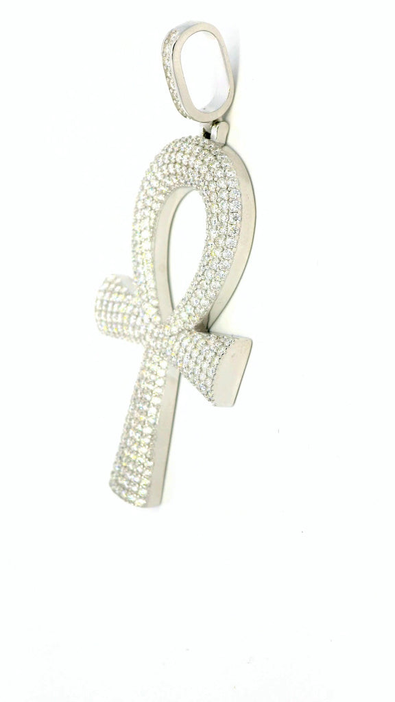big-Silver lab-stone Ankh pendant