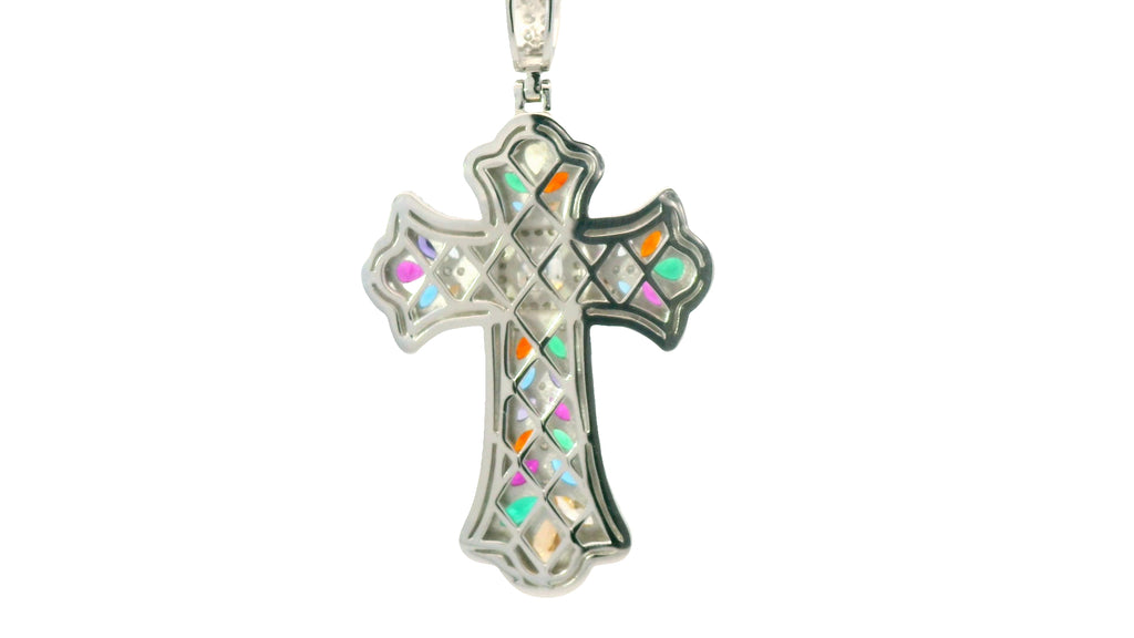 Silver with multicolored marquise cut labstone cross pendant