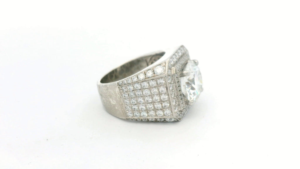 Round Center stone square ring silver with lab stones