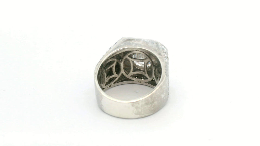 Round Center stone square ring silver with lab stones