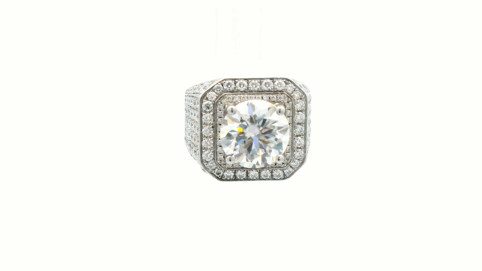 Round Center stone square ring silver with lab stones