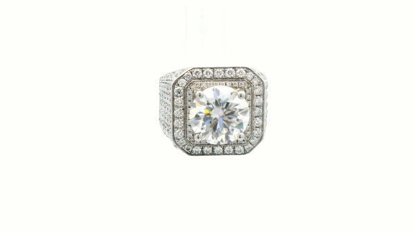 Round Center stone square ring silver with lab stones