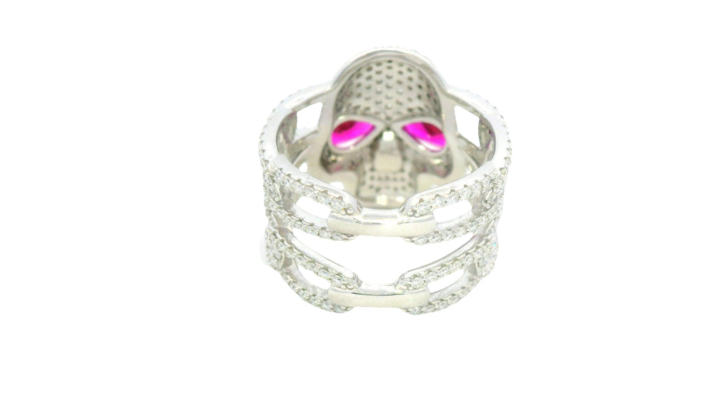 Silver lab stone Interlink skull ring