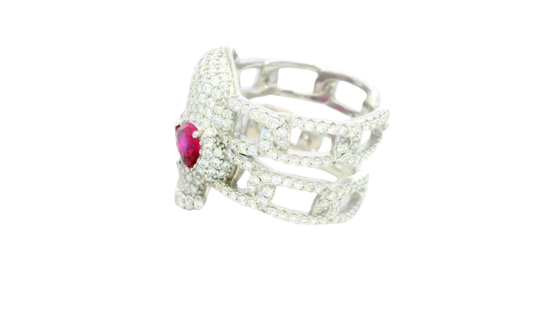 Silver lab stone Interlink skull ring