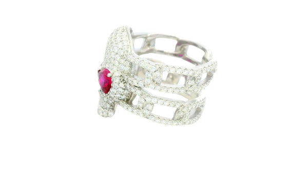 Silver lab stone Interlink skull ring