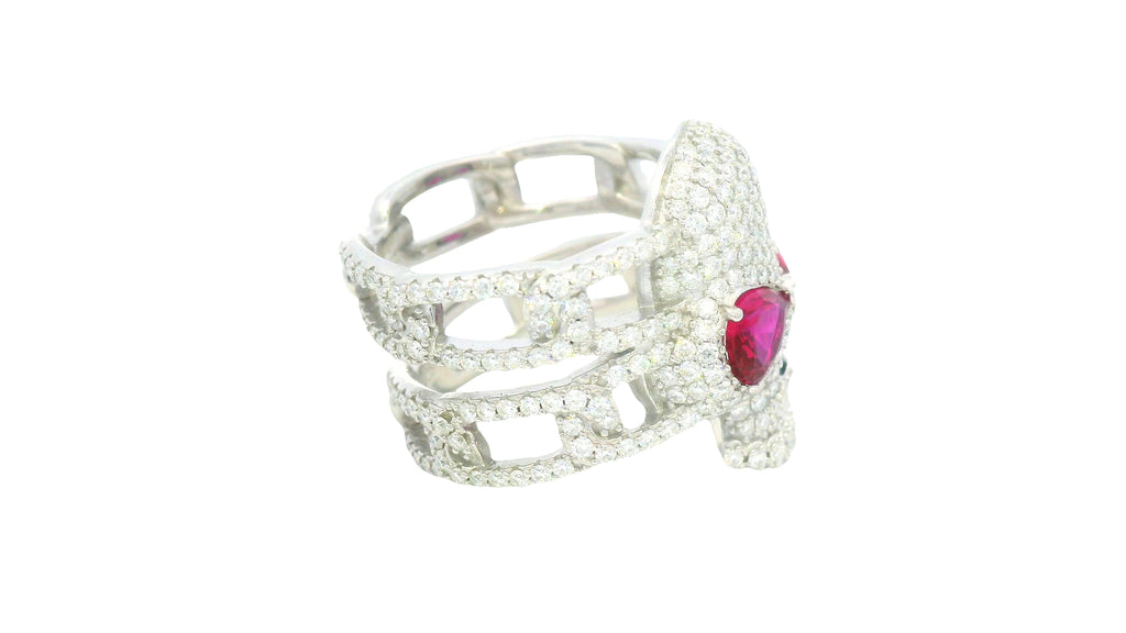 Silver lab stone Interlink skull ring