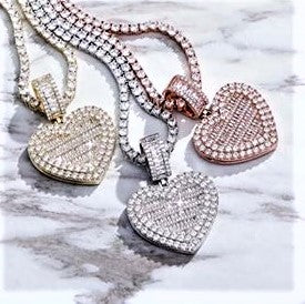 Iced Out Custom Baguette Heart Photo Locket Pendant