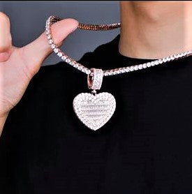 Iced Out Custom Baguette Heart Photo Locket Pendant