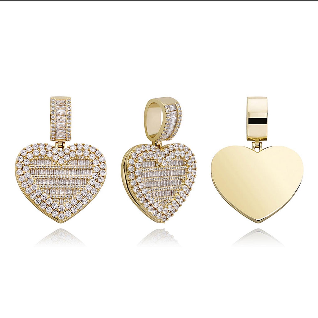 Iced Out Custom Baguette Heart Photo Locket Pendant