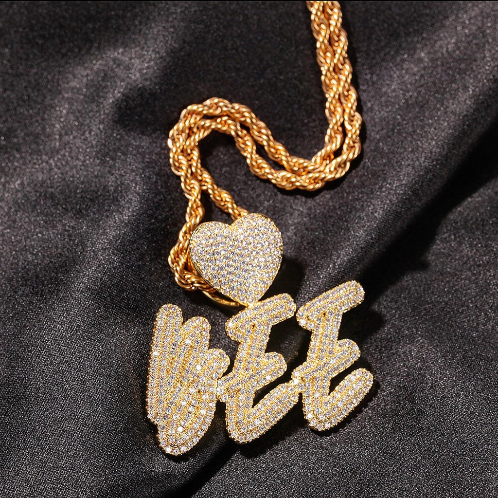 Custom Name Pendant w/ Heart Brass