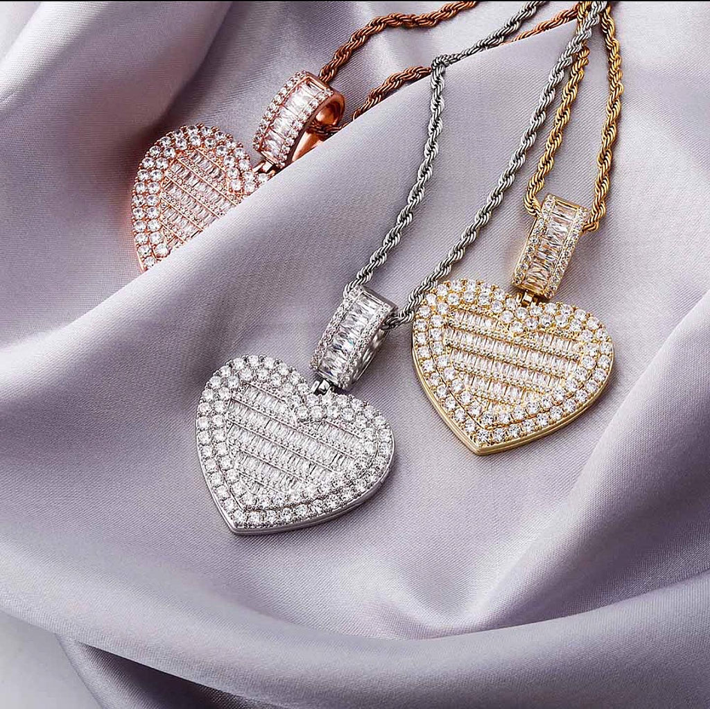 Iced Out Custom Baguette Heart Photo Locket Pendant