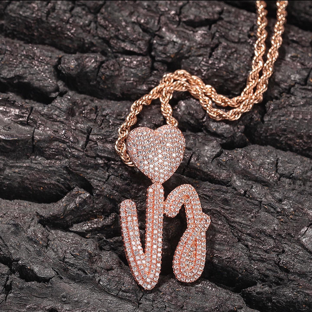 Custom Name Pendant w/ Heart Brass