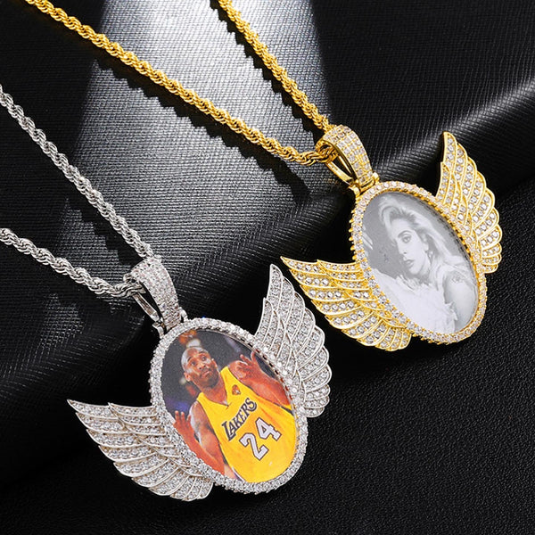 Customizable Oval Photo Pendant w/ Wings