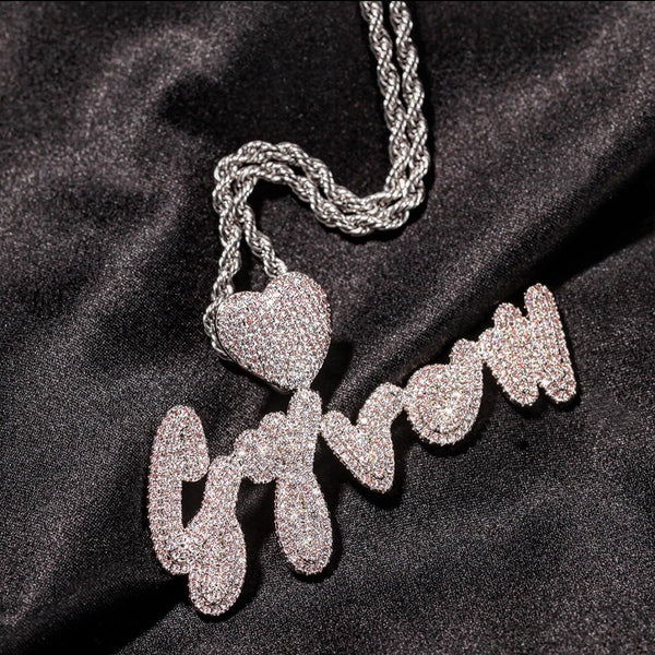 Custom Name Pendant w/ Heart Brass